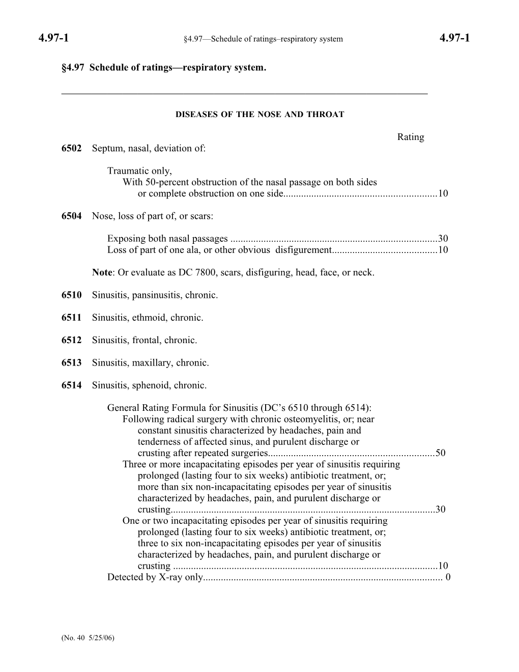 4.97 Schedule of Ratings Respiratory System