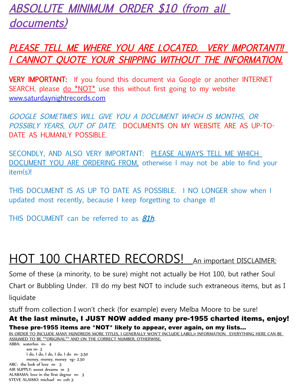 Hot 100 Charted Records