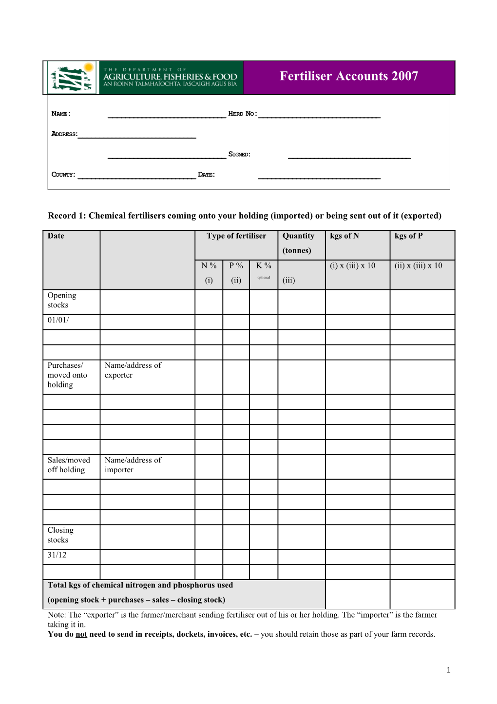 Fertiliser Accounts 2007