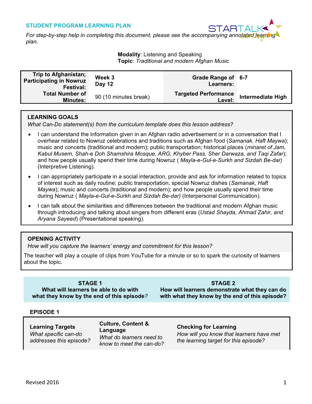 Modality: Listening and Speaking