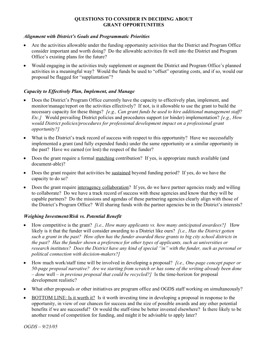 Rubric for Deciding About