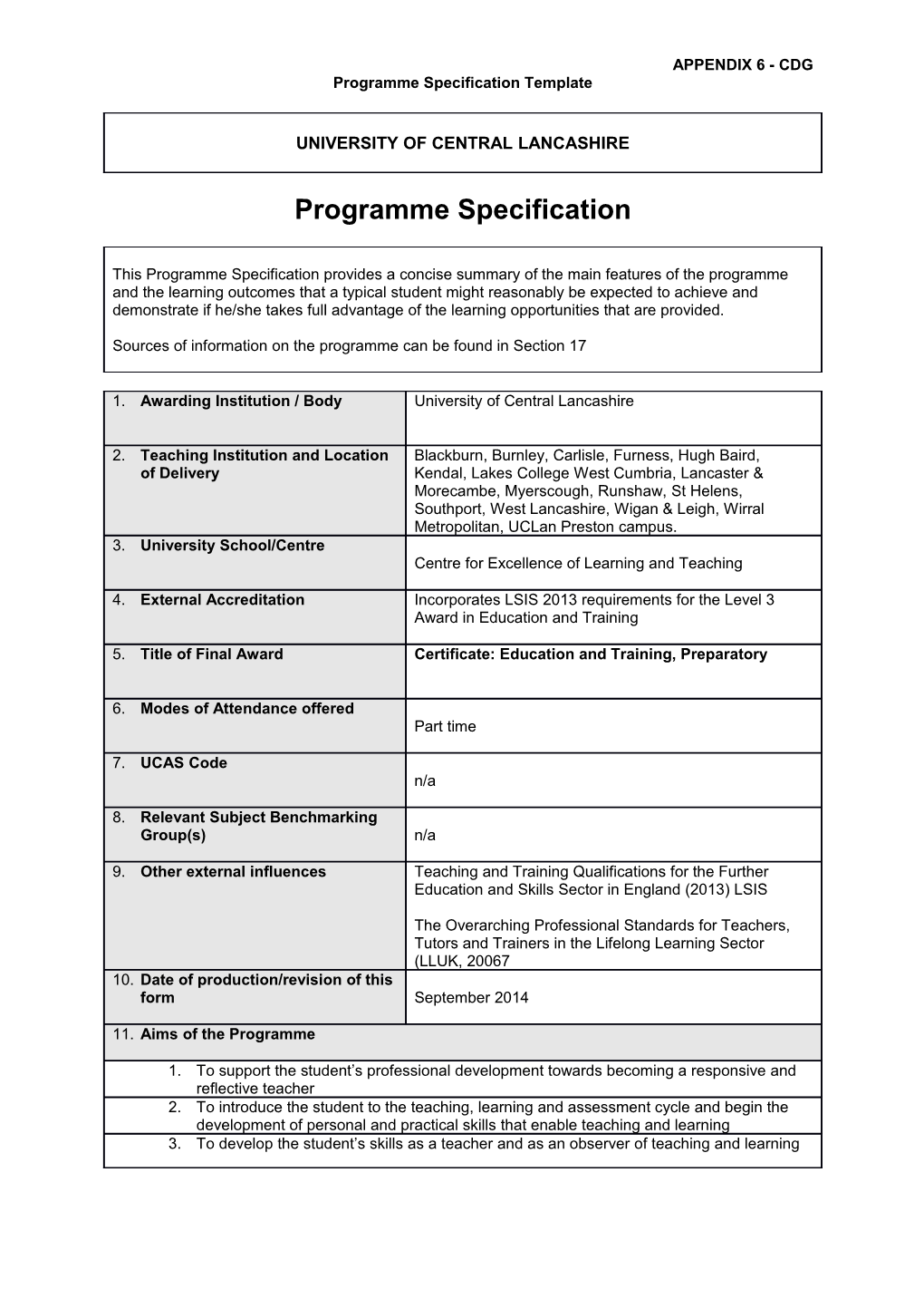 Certificate Education and Training, Preparatory (Sept 2014)