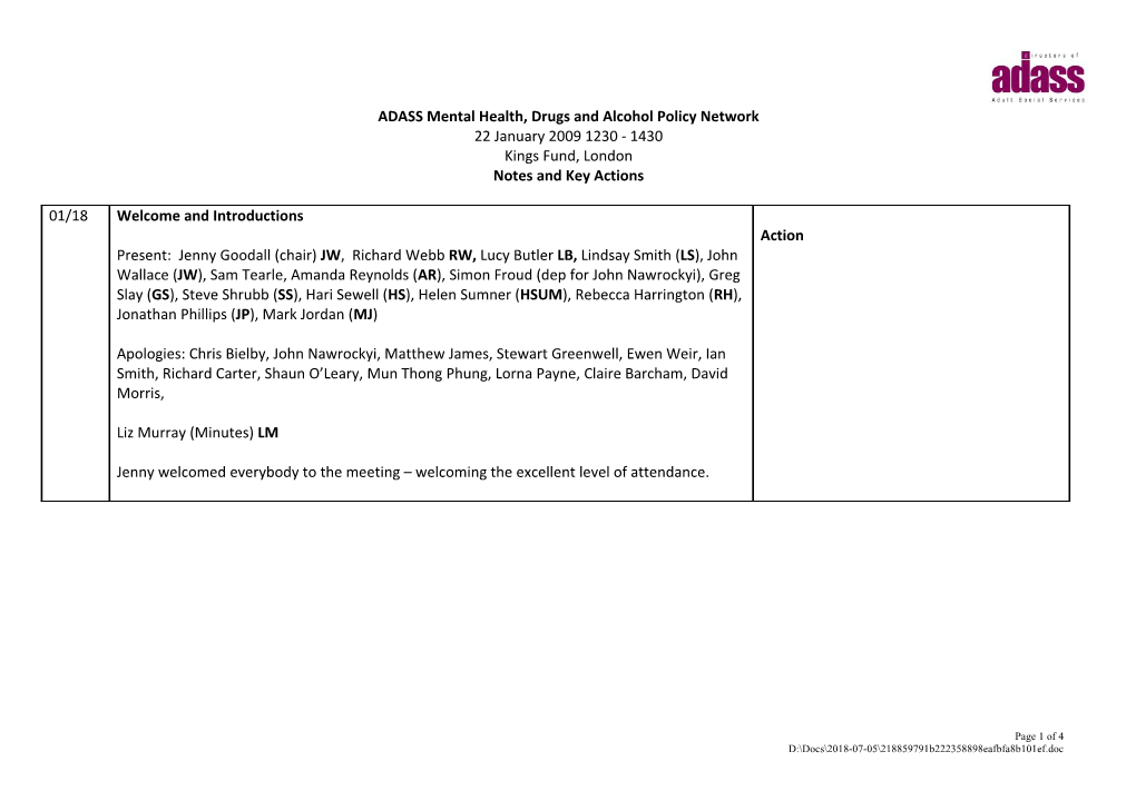 ADASS Mental Health, Drugs and Alcohol Policy Network