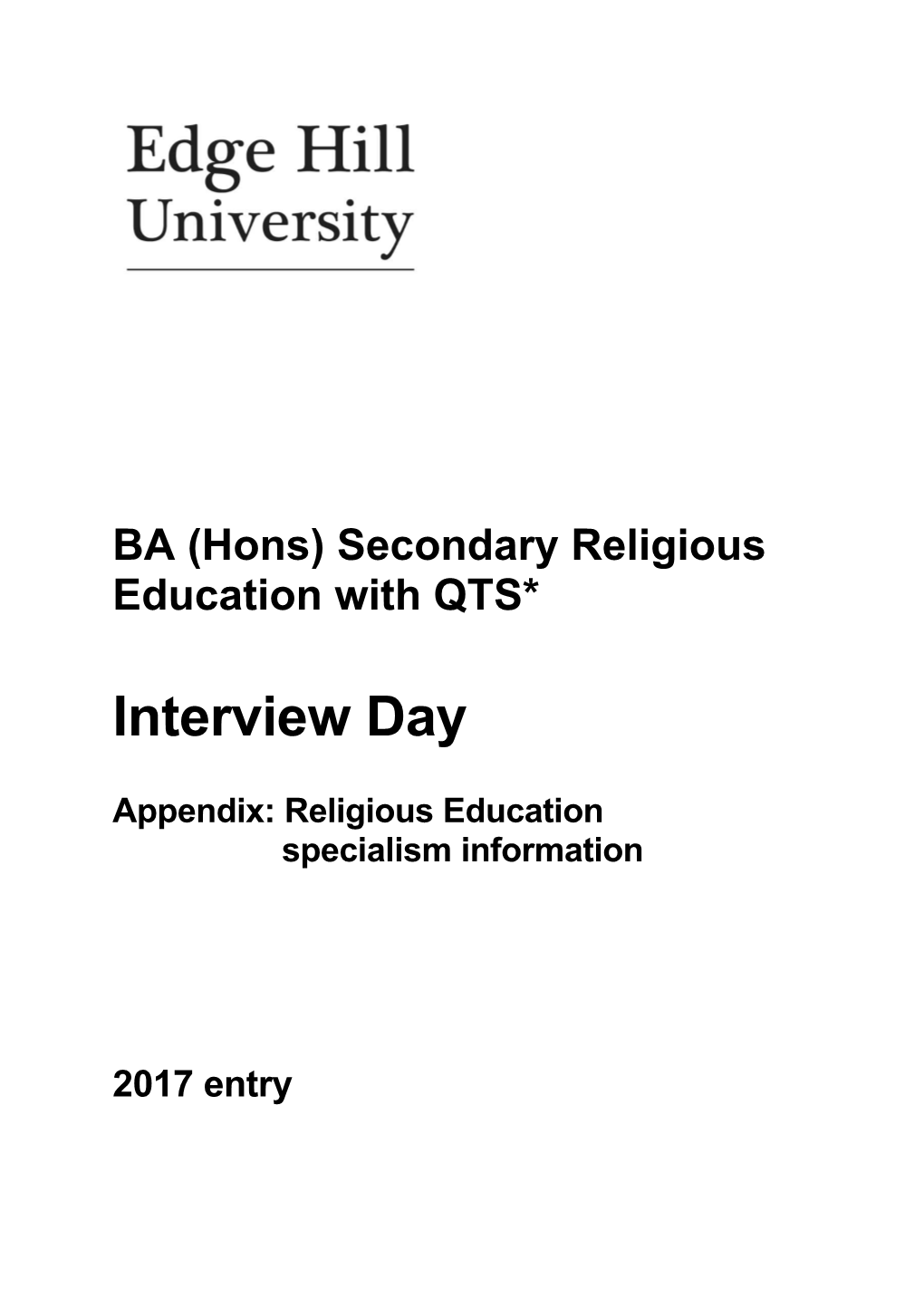 BA (Hons) Secondary Religious Education with QTS*