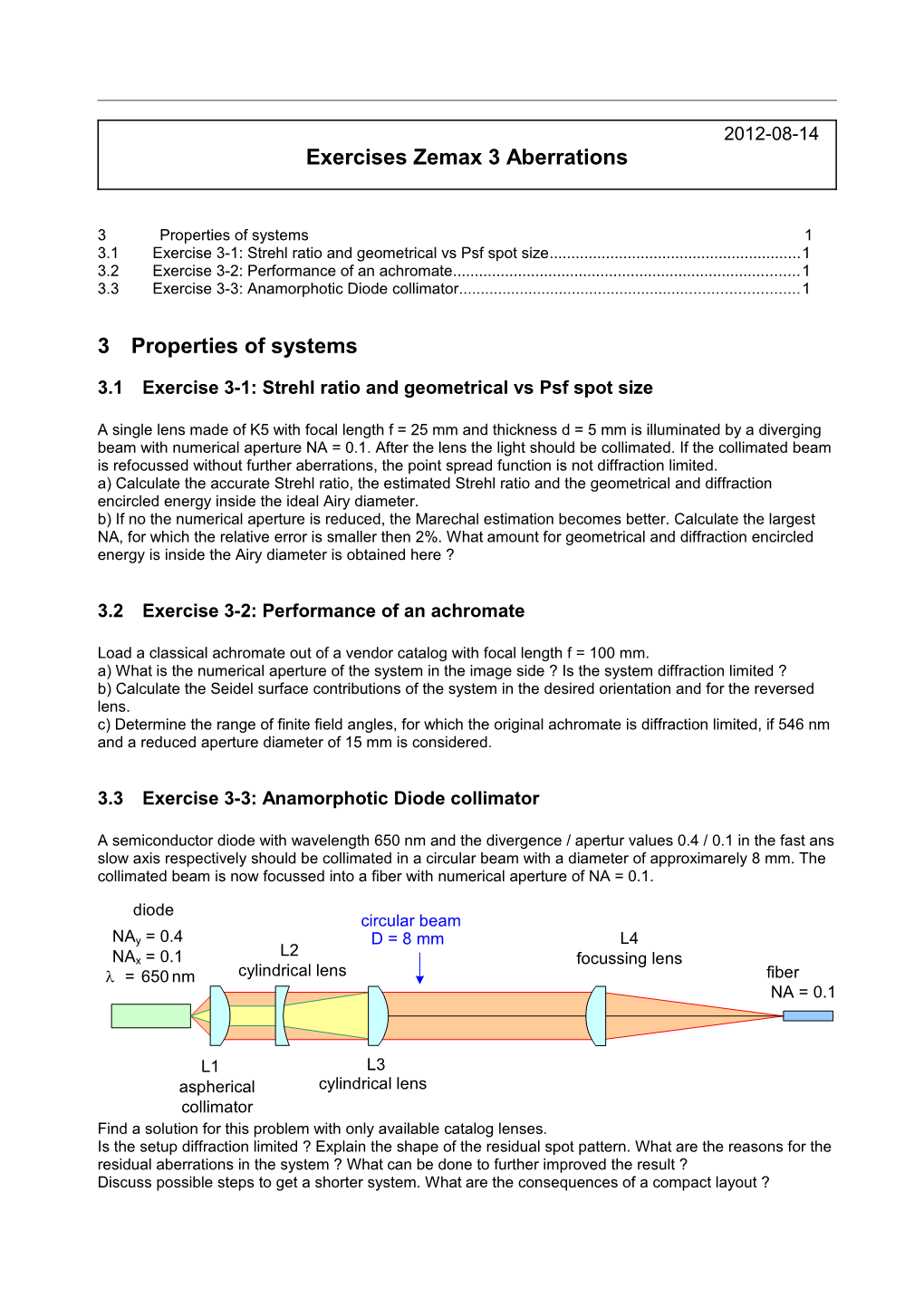 Exercises Zemax 3 Aberrations