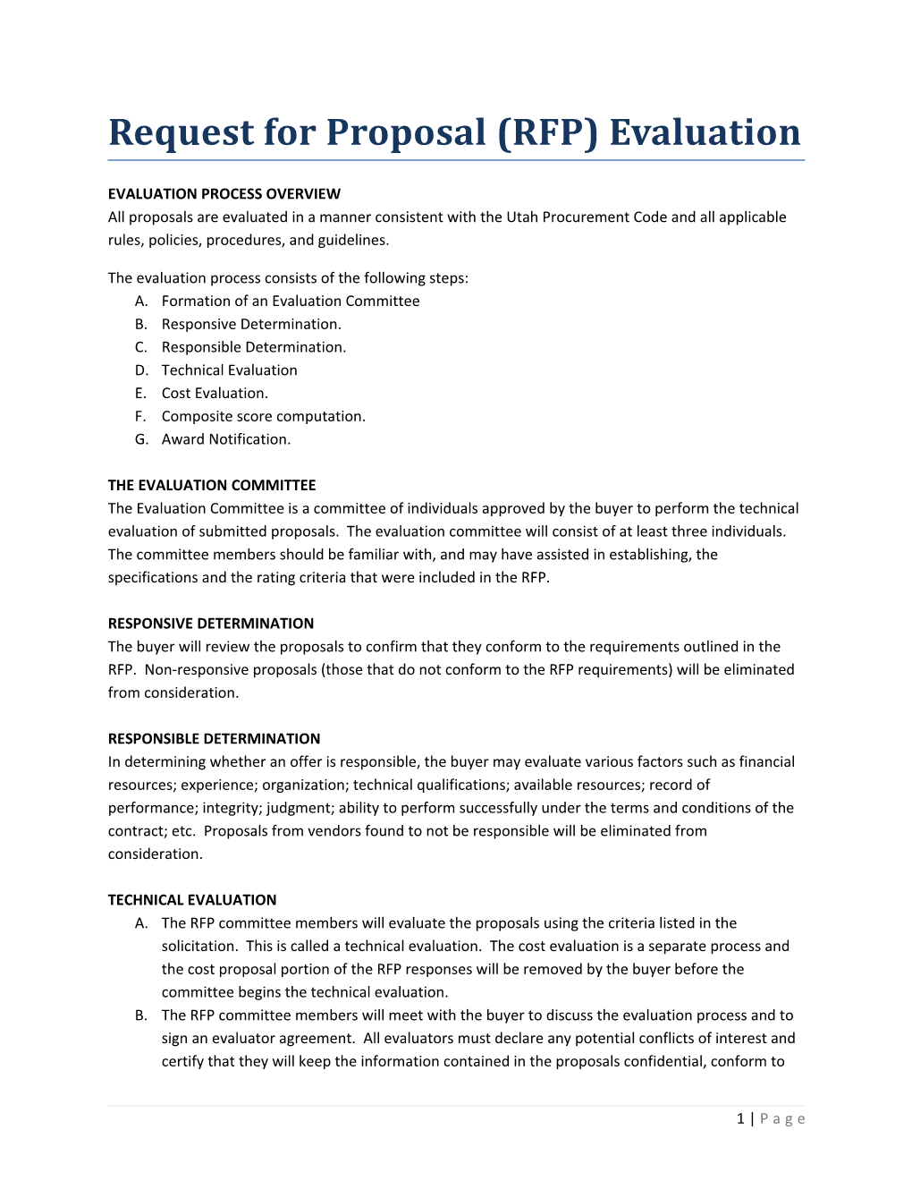 Request for Proposal (RFP) Evaluation