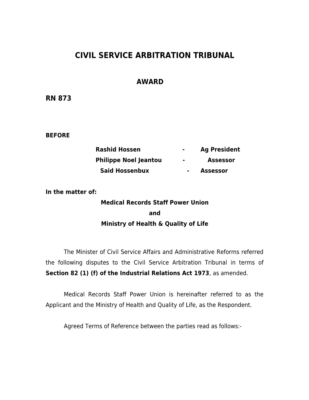 Civil Service Arbitration Tribunal