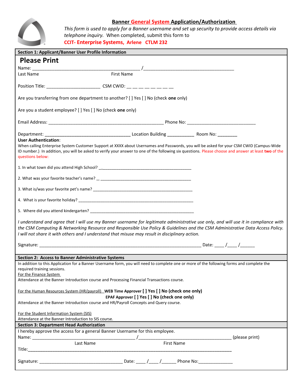 Once Completed, Send This Form to Ccit