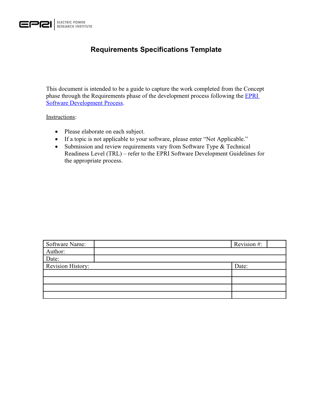 Planning Documents - Software Requirements Document (SRD) Sample