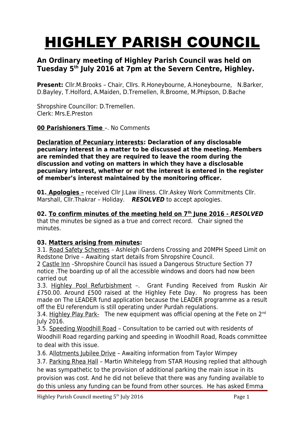 Highley Parish Council