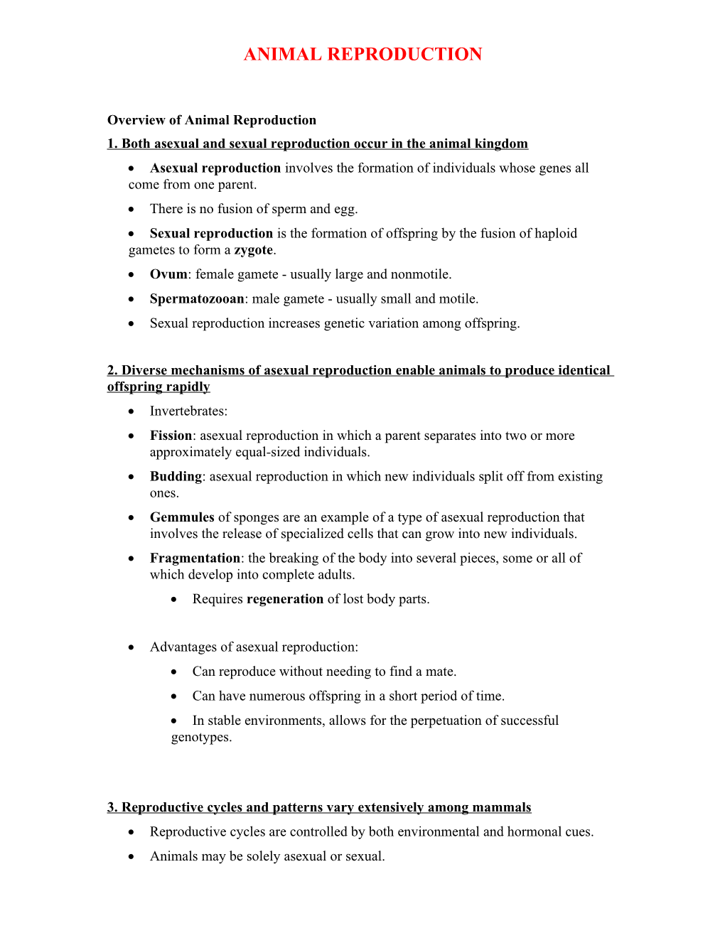 1. Both Asexual and Sexual Reproduction Occur in the Animal Kingdom