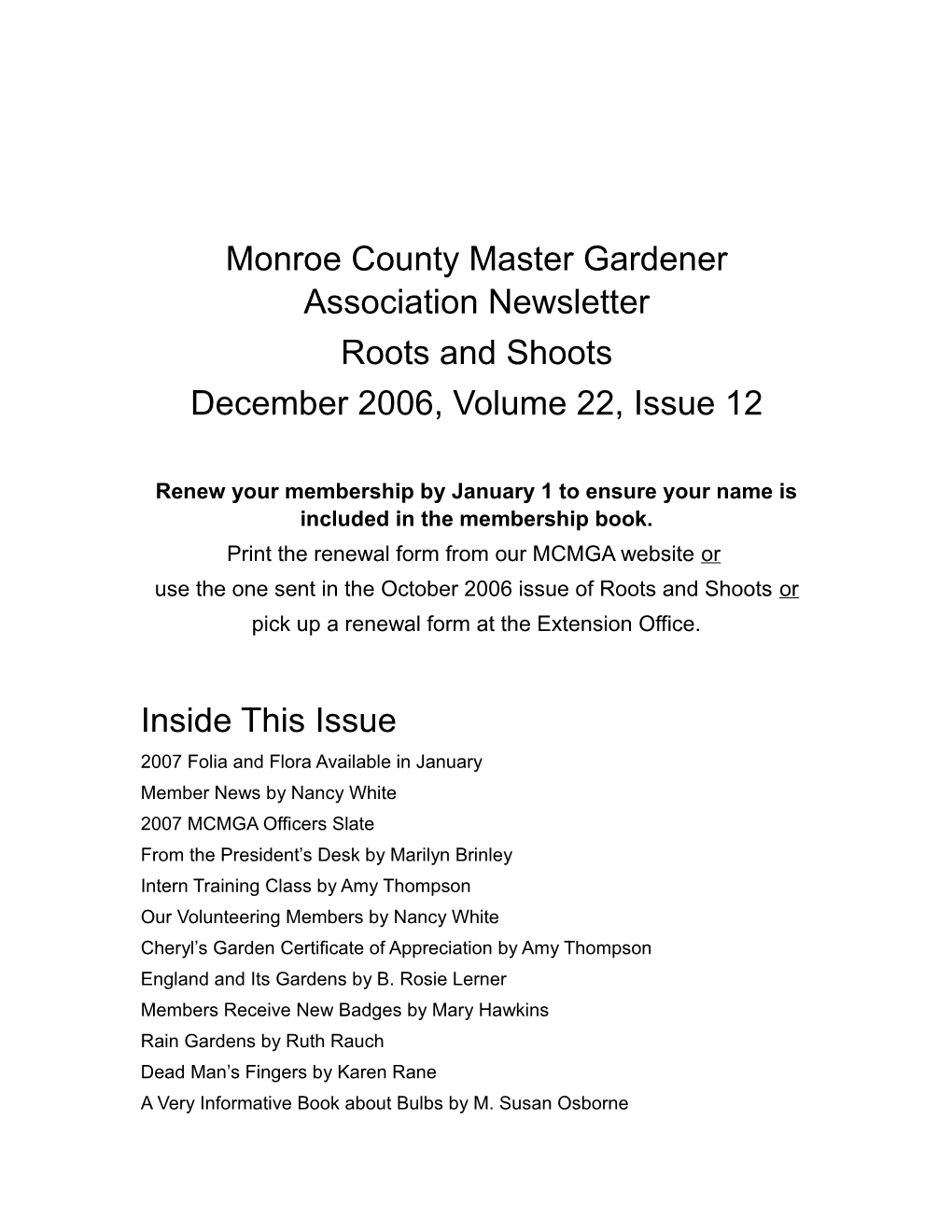 Monroe County Master Gardener Association Newsletter s1