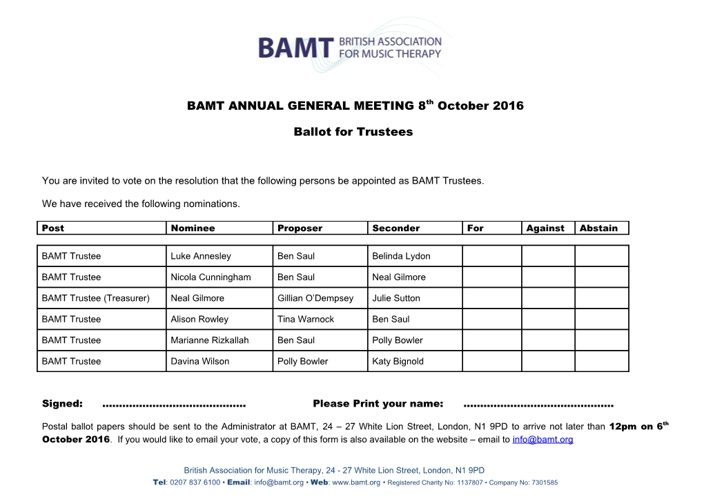 BAMT ANNUAL GENERAL MEETING 8Th October 2016