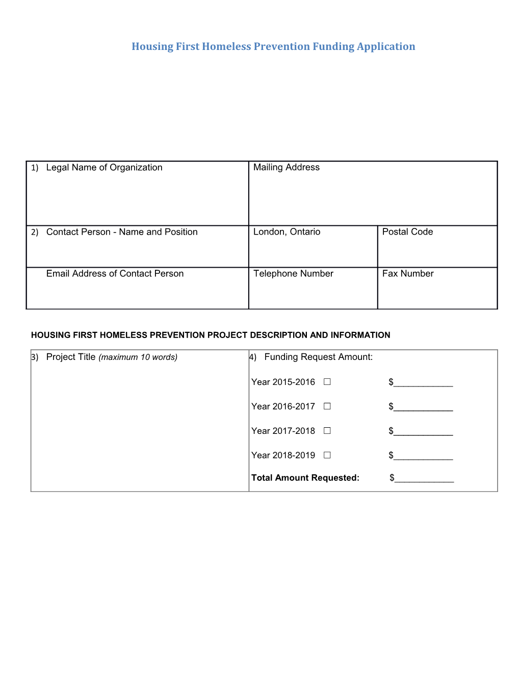 Housing First Homeless Prevention Funding Application