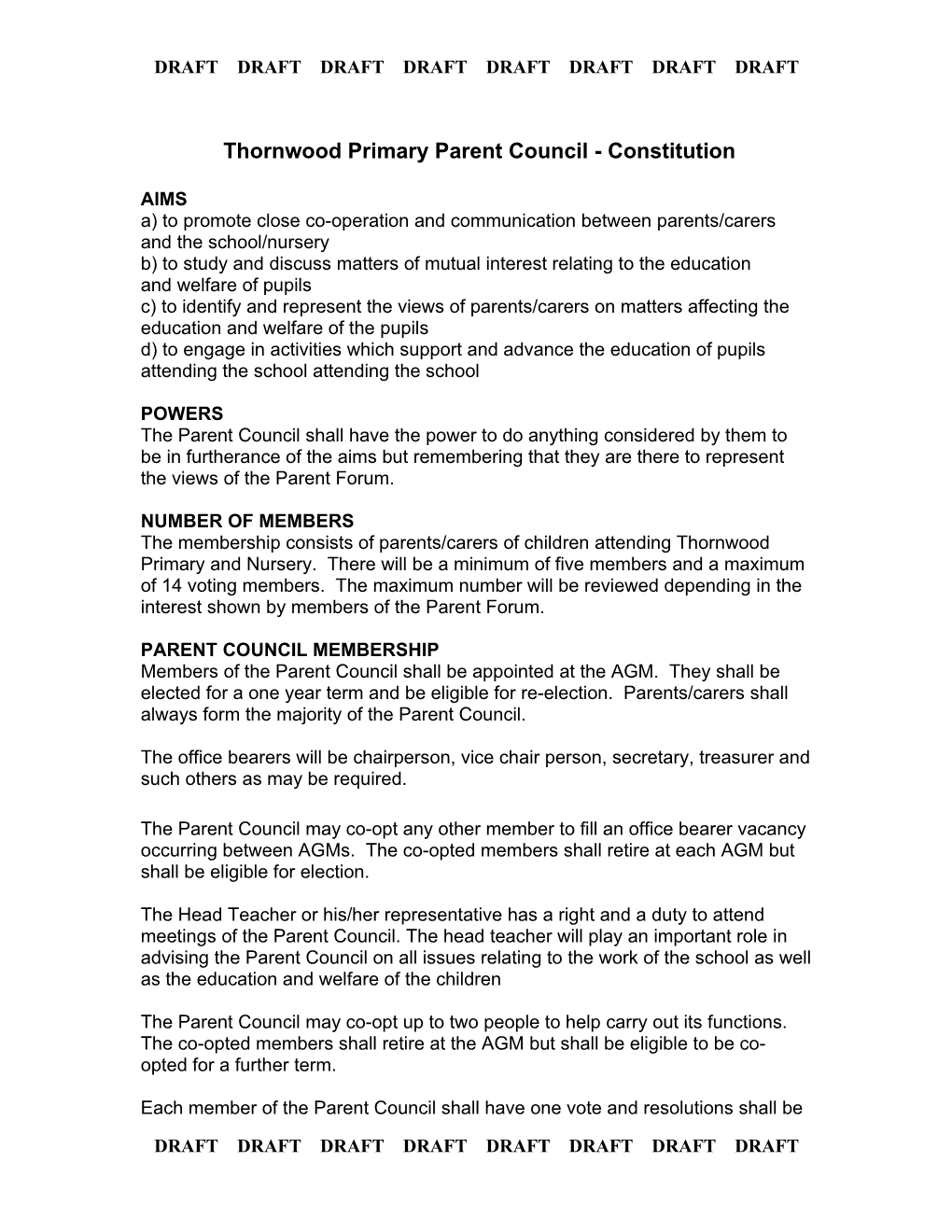Thornwood Primary Parent Council - Constitution