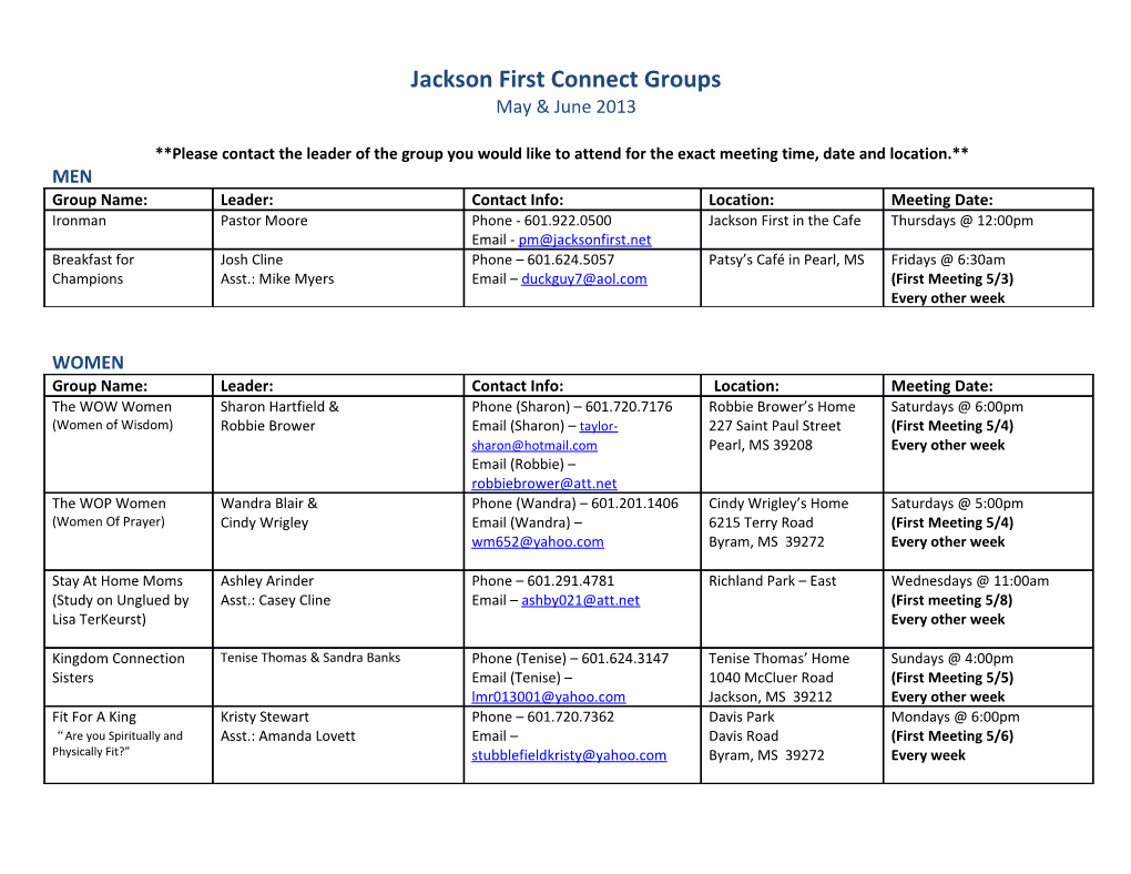 Jackson First Connect Groups