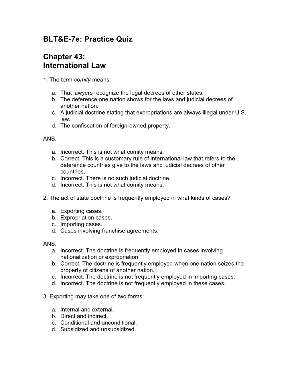 Online Quizzes and Answers for Business Law Today, Seventh Edition s4