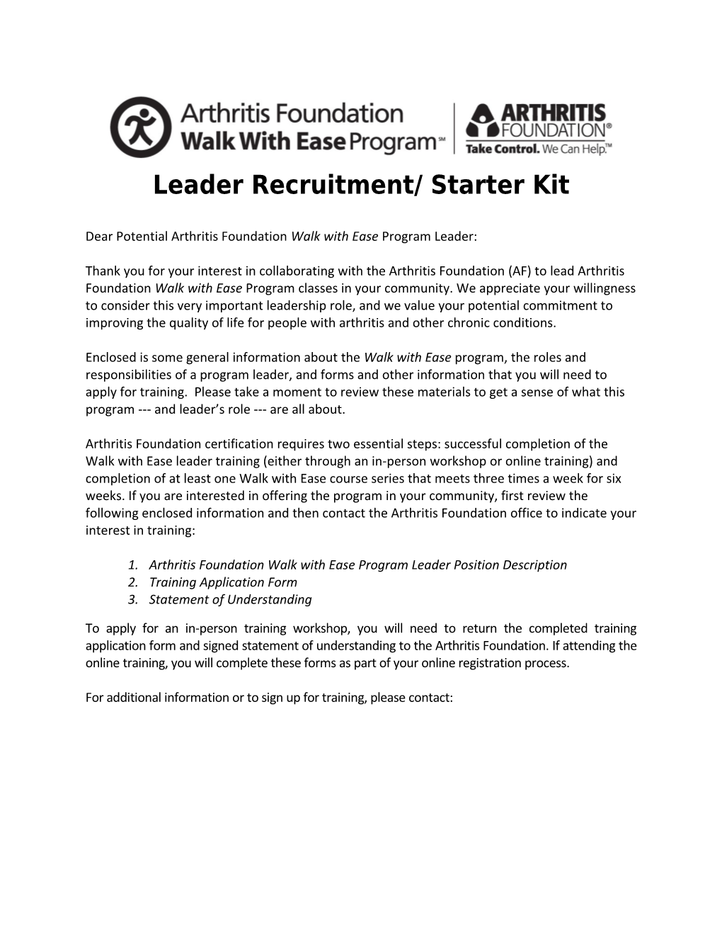 Leader Recruitment/ Starter Kit