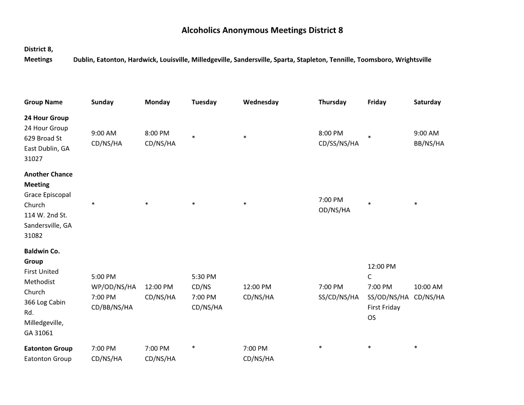 Alcoholics Anonymous Meetings District 8