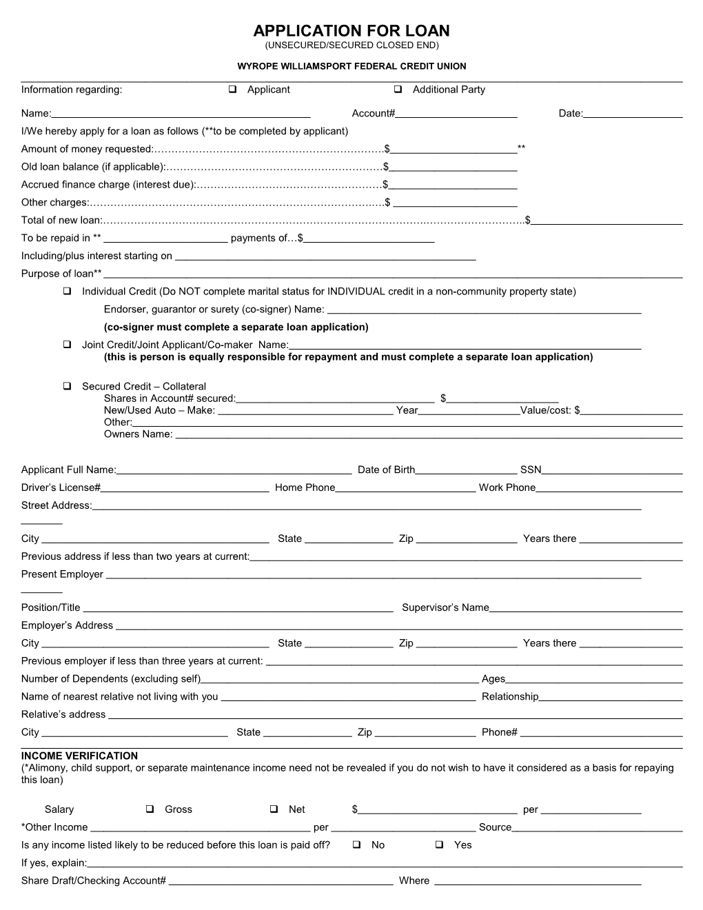 Application for Loan