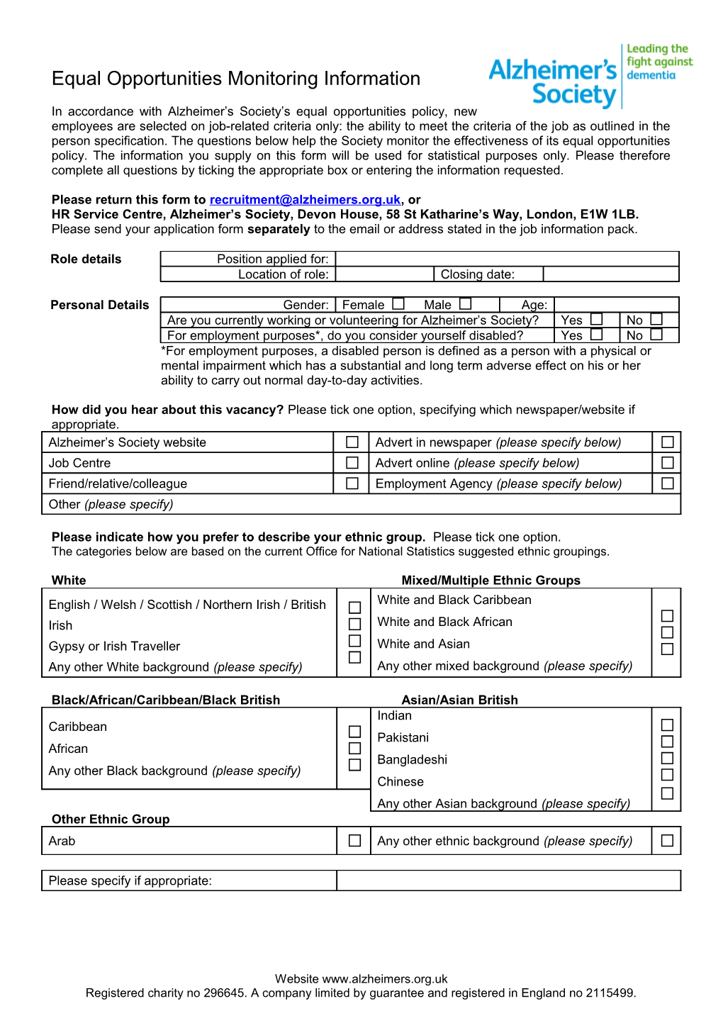 Equal Opportunities Monitoring Information