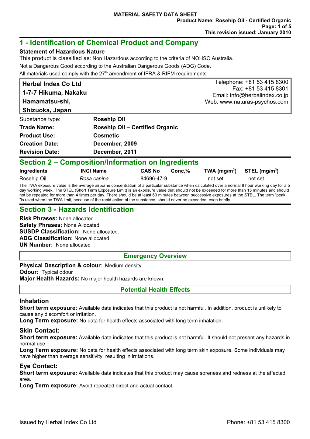 Material Safety Data Sheet s62