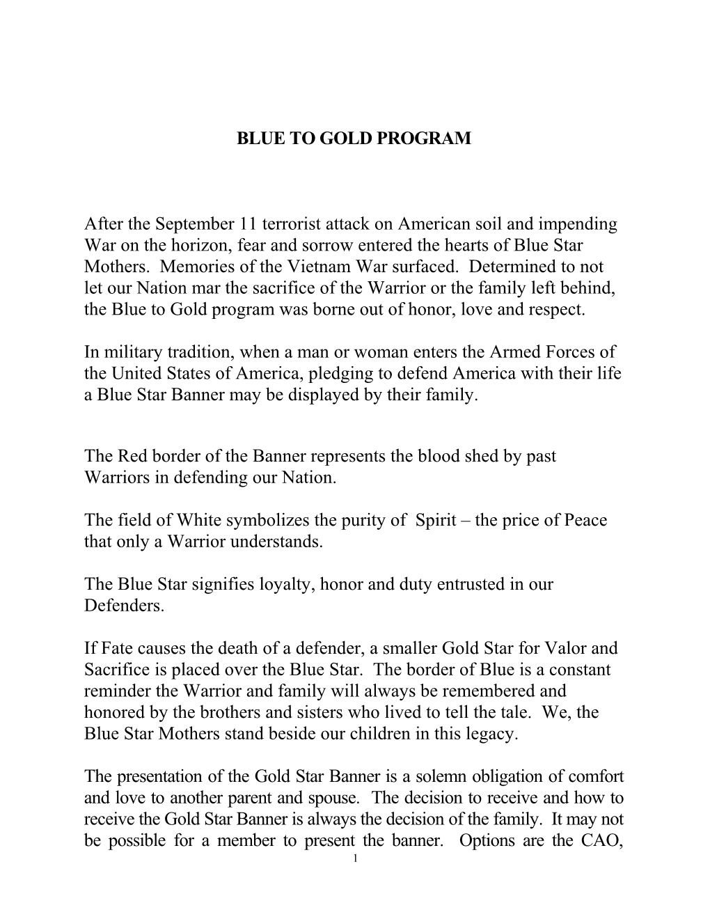 Blue to Gold Program