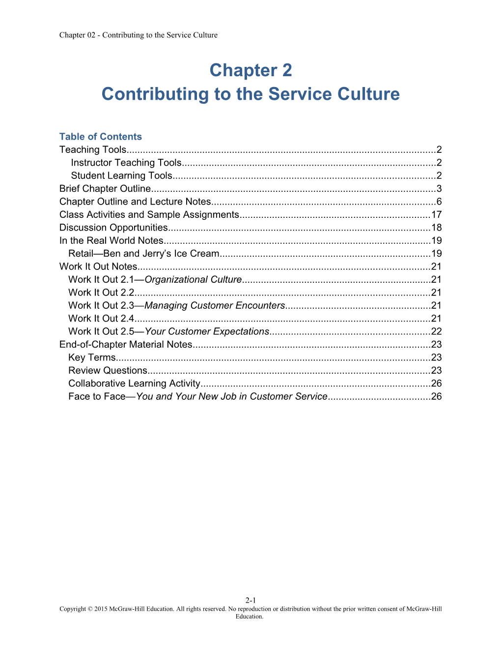 Chapter Two: Contributing to the Service Culture