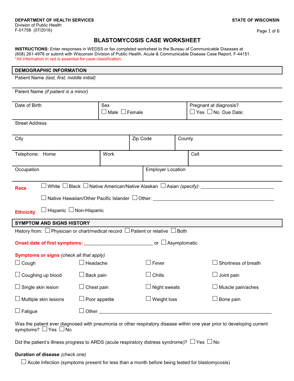 Blastomycosis Case Worksheet