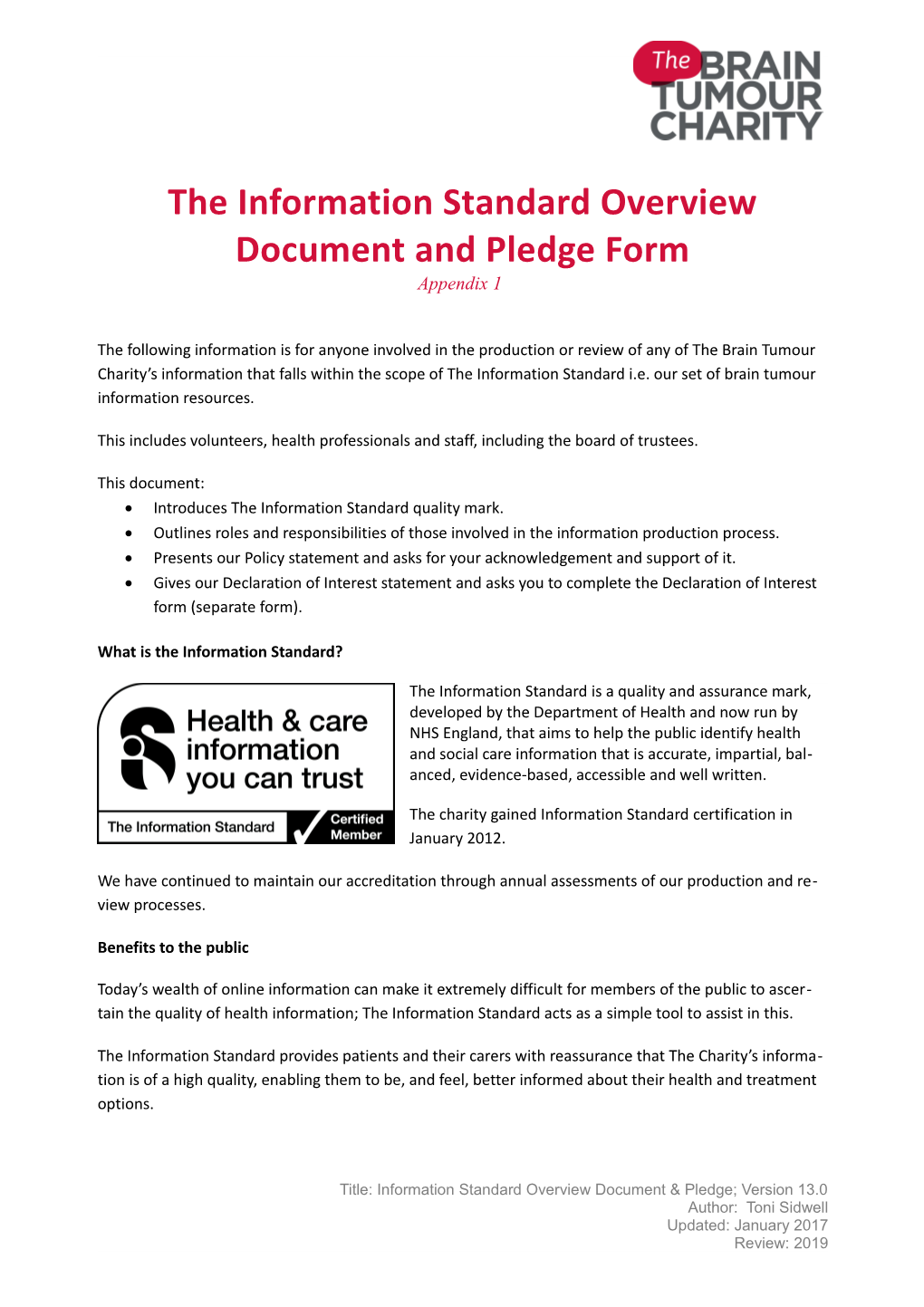 The Information Standard Overview Document and Pledge Form