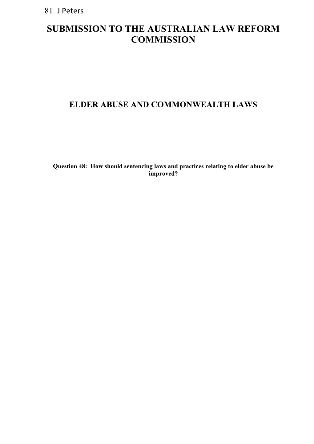 Submission to the Australian Law Reform Commission