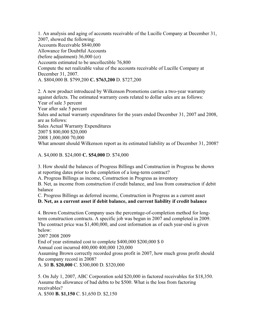 1. an Analysis and Aging of Accounts Receivable of the Lucille Company at December 31