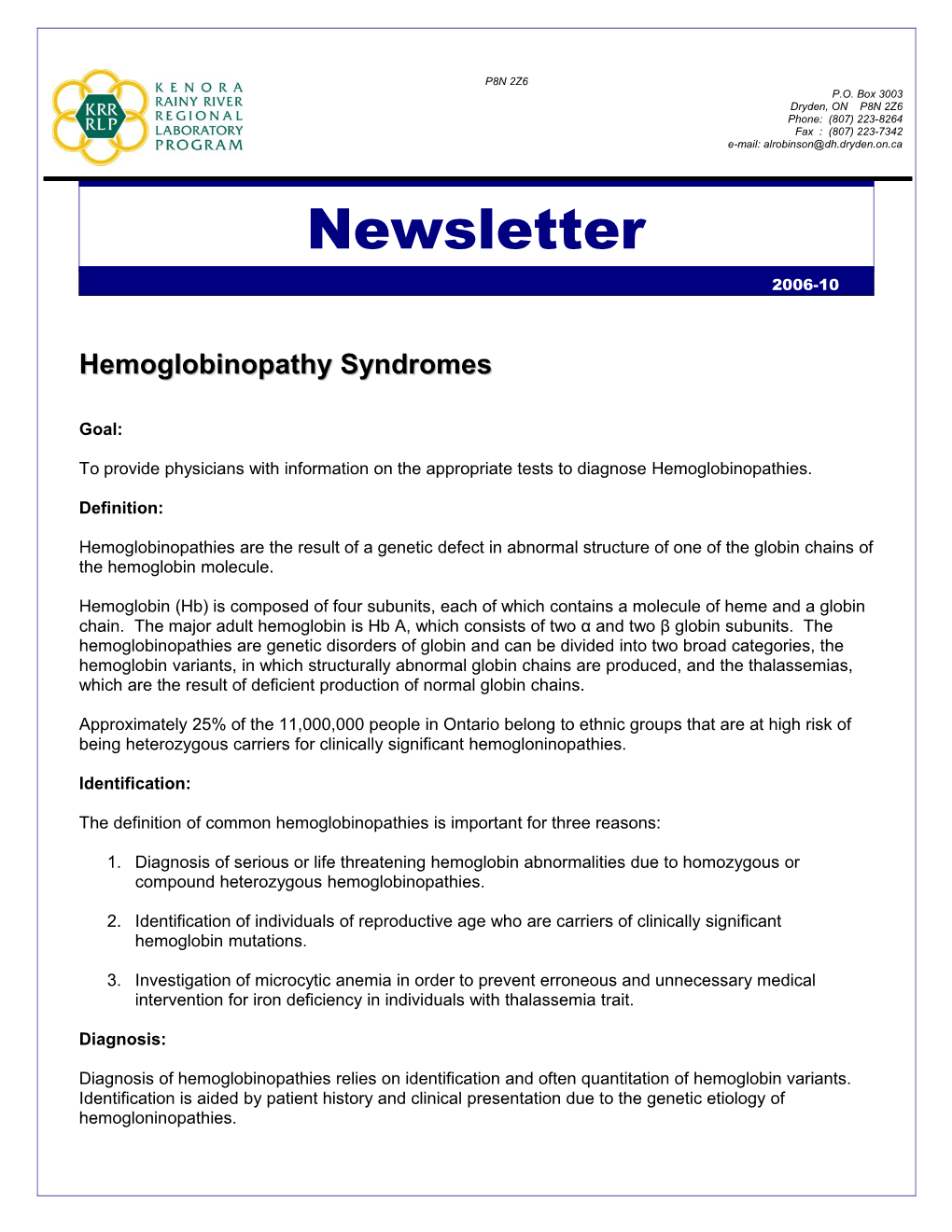 Hemoglobinopathy Syndromes