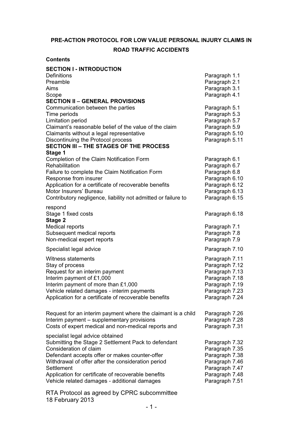 Pre-Action Protocol for Low Value Personal Injury Claims in Road Traffic Accidents