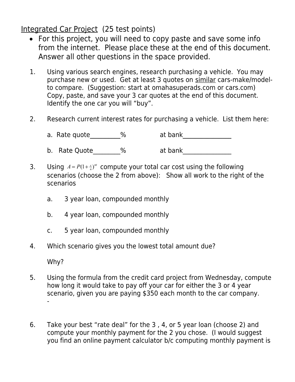 College Algebra Project (50 Test Points)