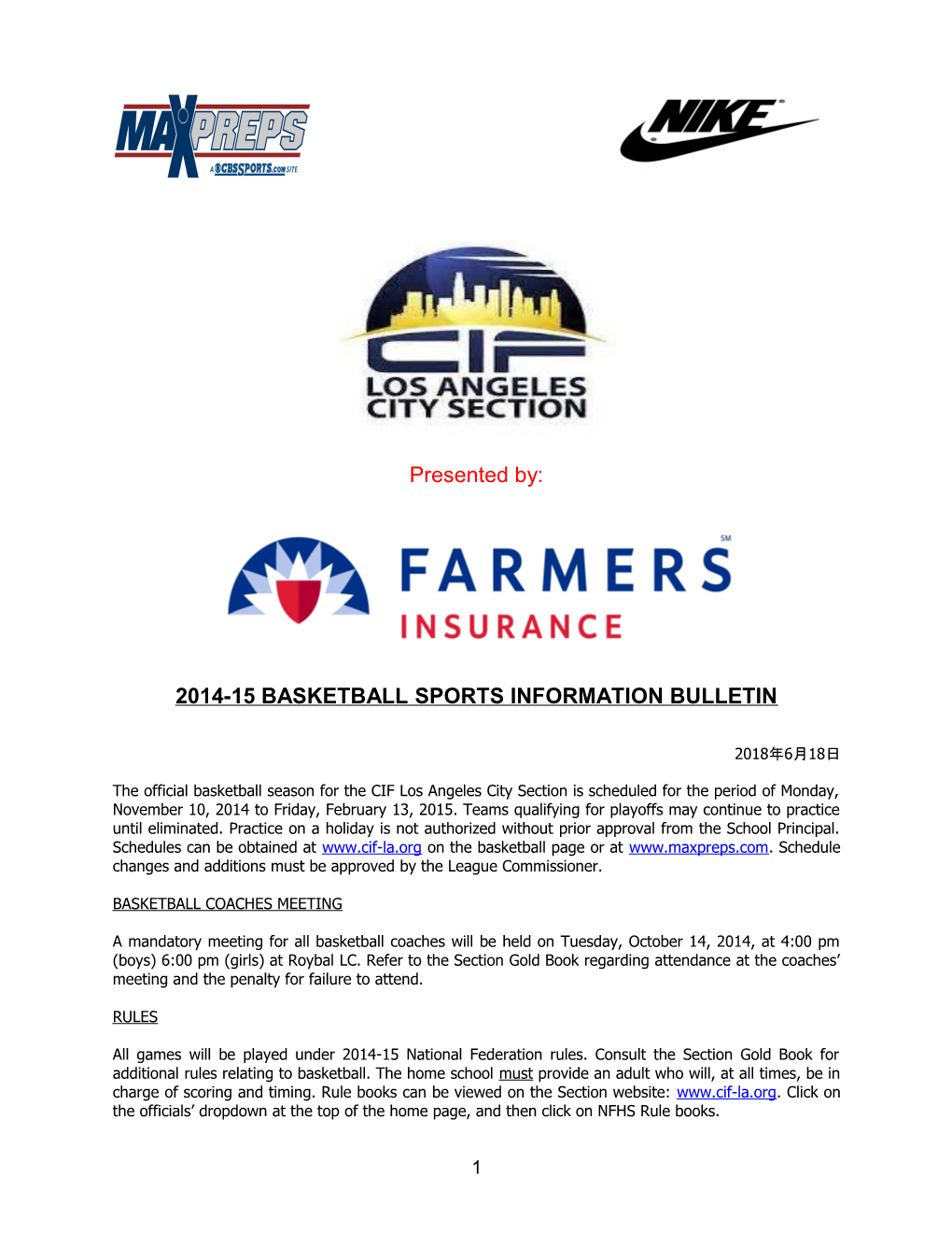 2014-15 Basketball Sports Information Bulletin