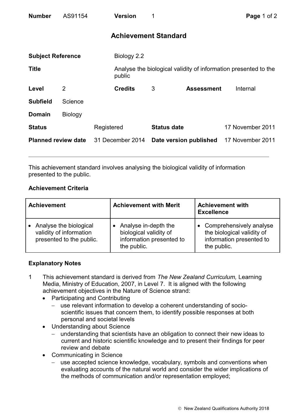 91154 Analyse the Biological Validity of Information Presented to the Public