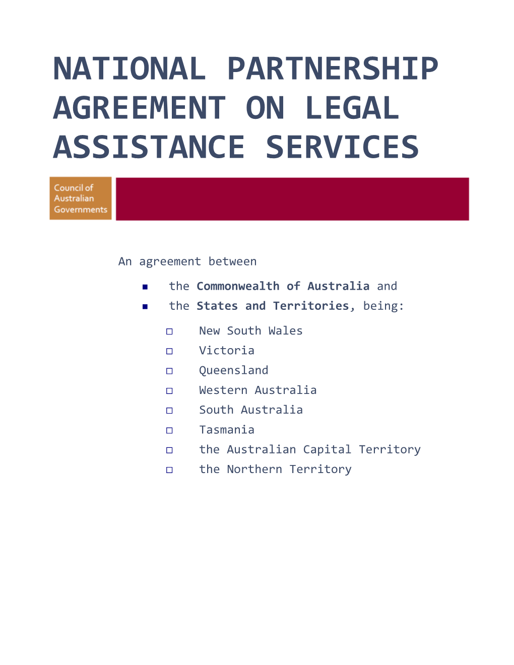 National Partnerships Agreement on Legal Services