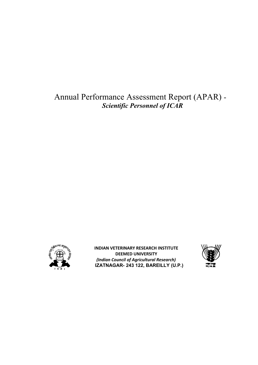 Annual Performanceassessmentreport (APAR) System Forscientific Personnel of ICAR