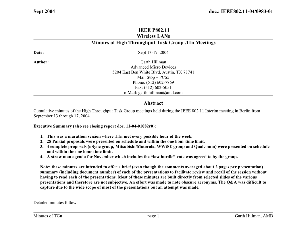 Minutes of High Throughput Task Group .11N Meetings