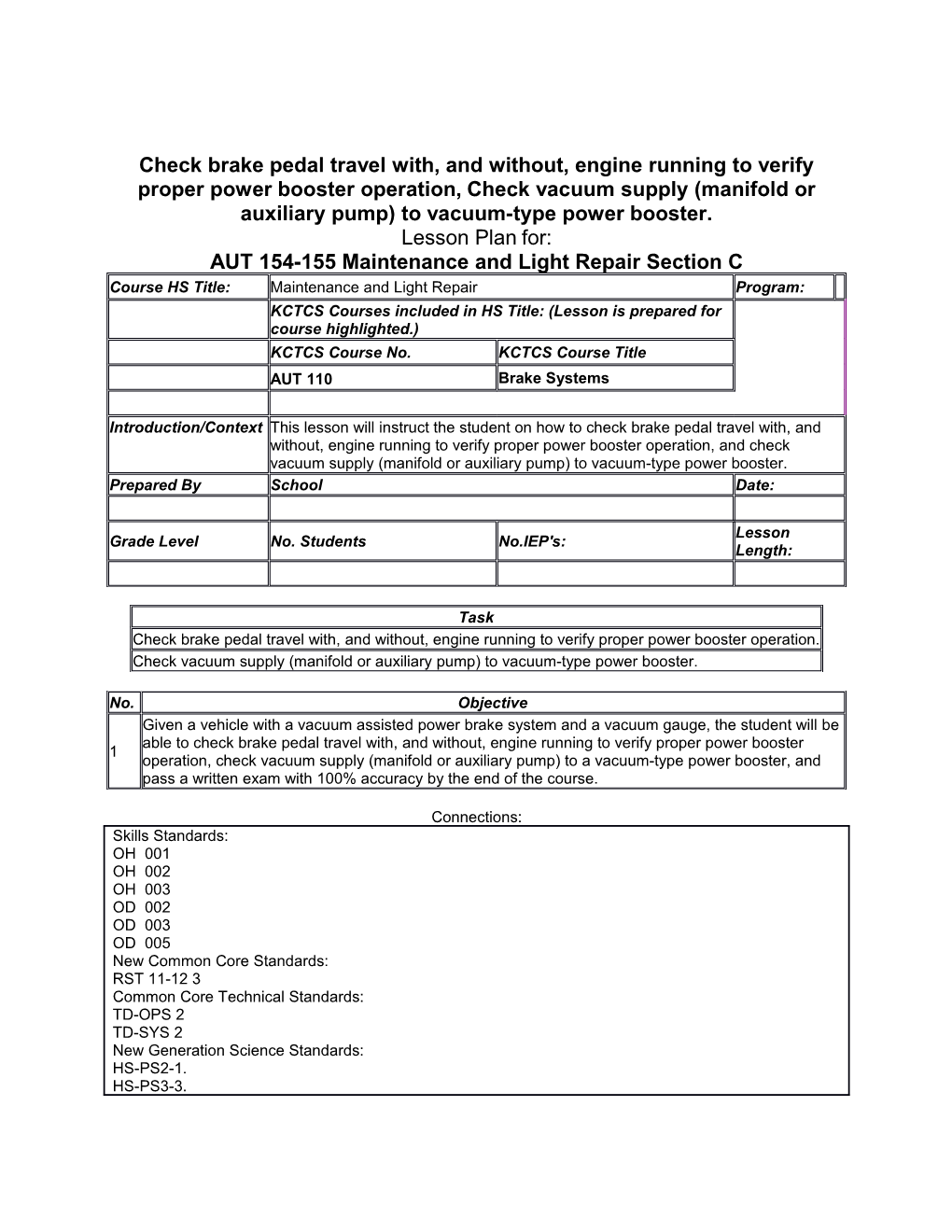 AUT 154-155 Maintenance and Light Repair Section C