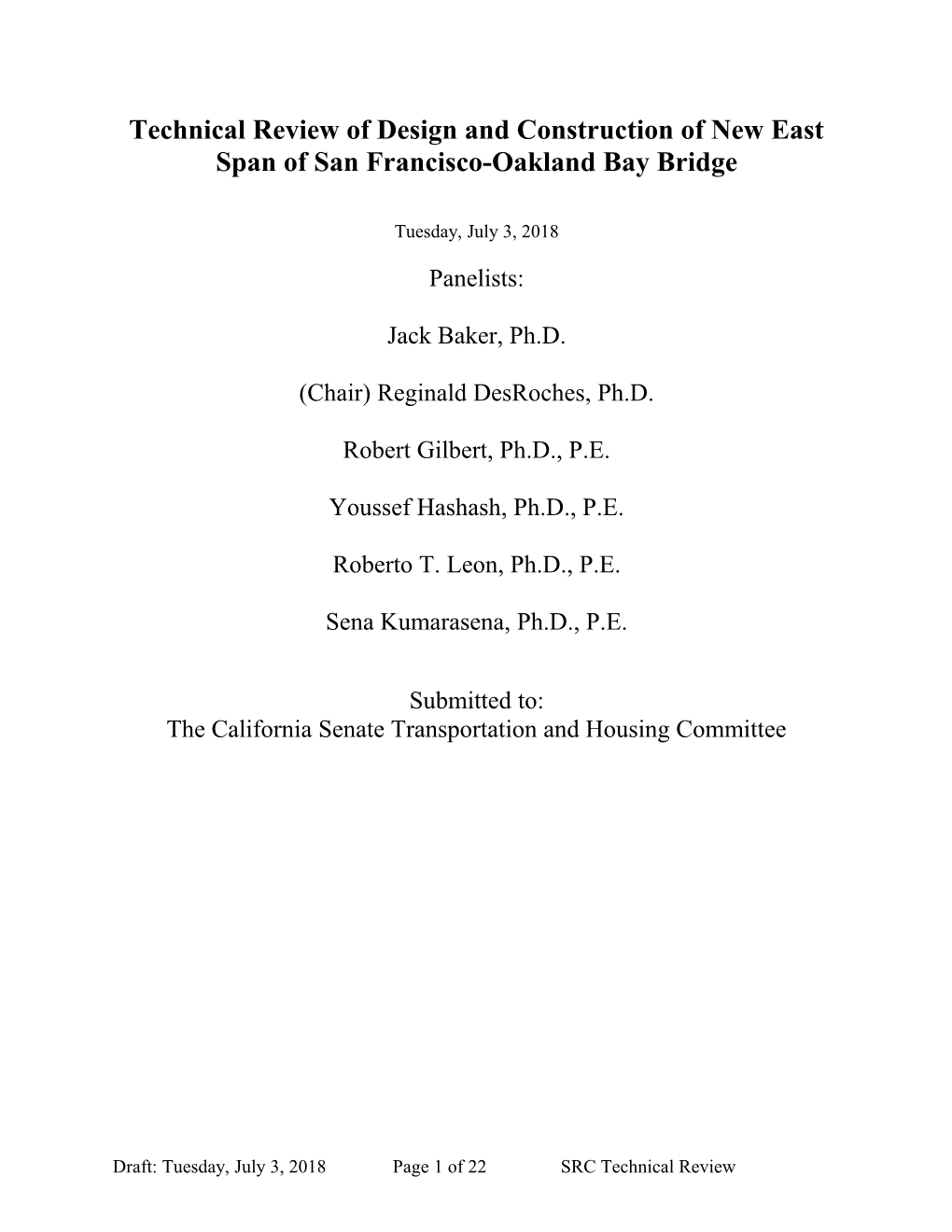 Bay Bridge Panel Report - DRAFT 7-6 RD