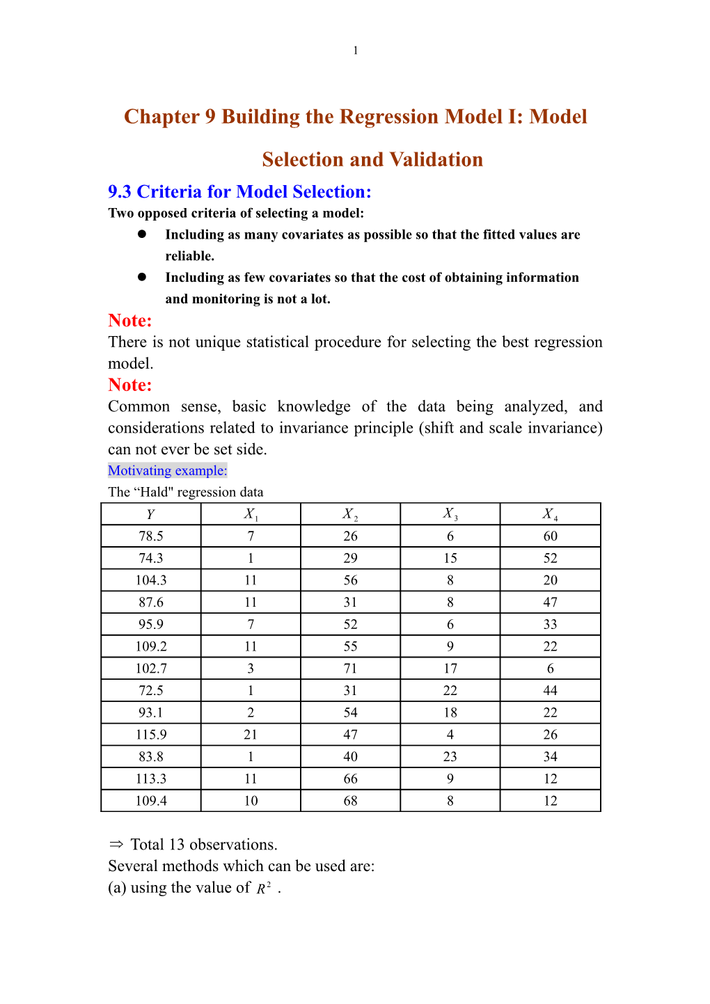 Chapter 9 Building the Regression Model I: Model Selection and Validation