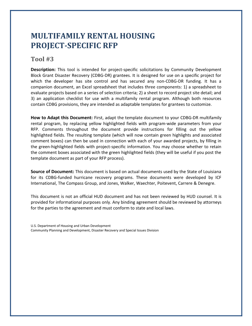 Disaster Recovery Multifamily Rental Project Specific RFP
