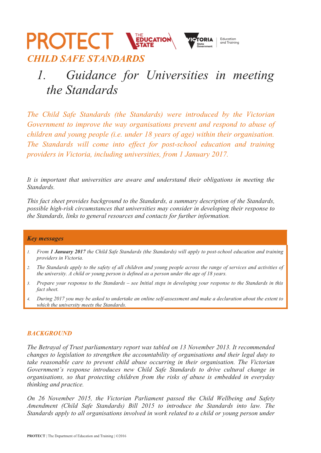Guidance for Universities in Meeting the Standards