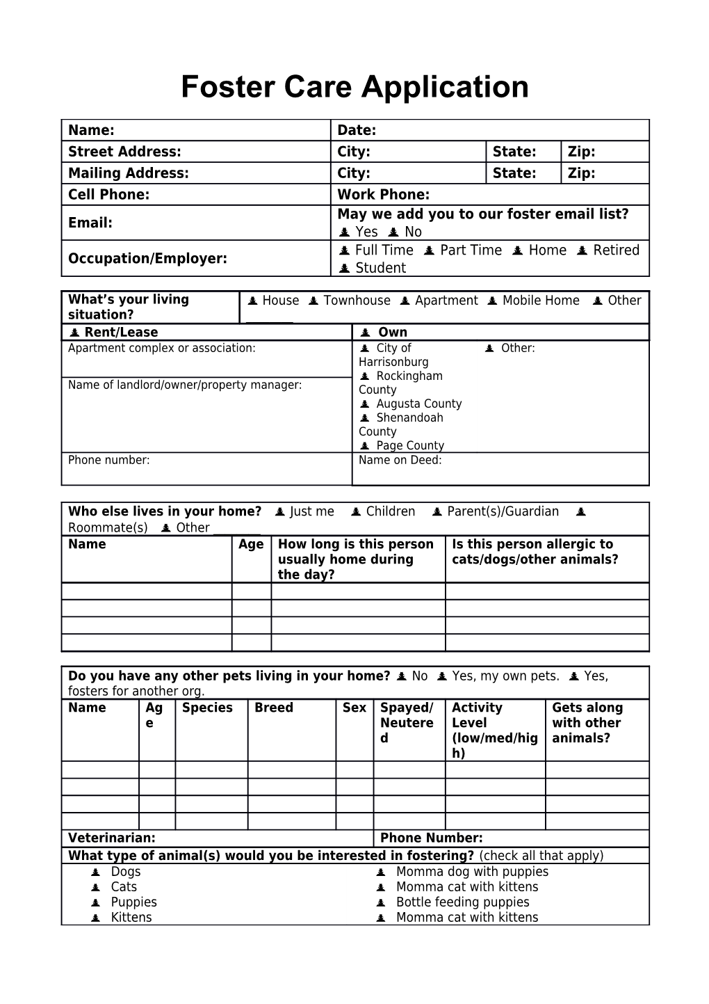 Home Visit Questionnaire