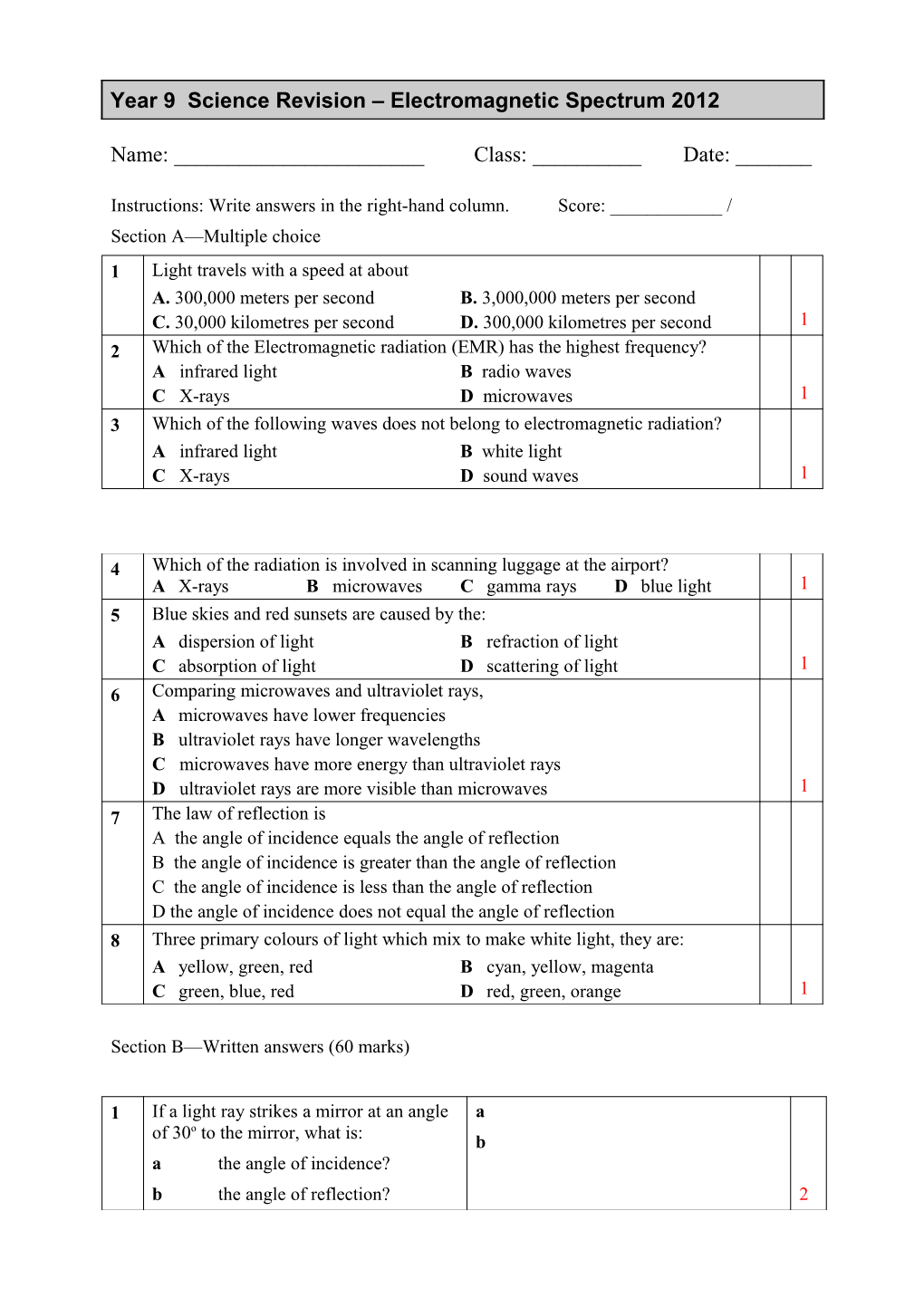 Science Dimensions 2 Chapter Test 1