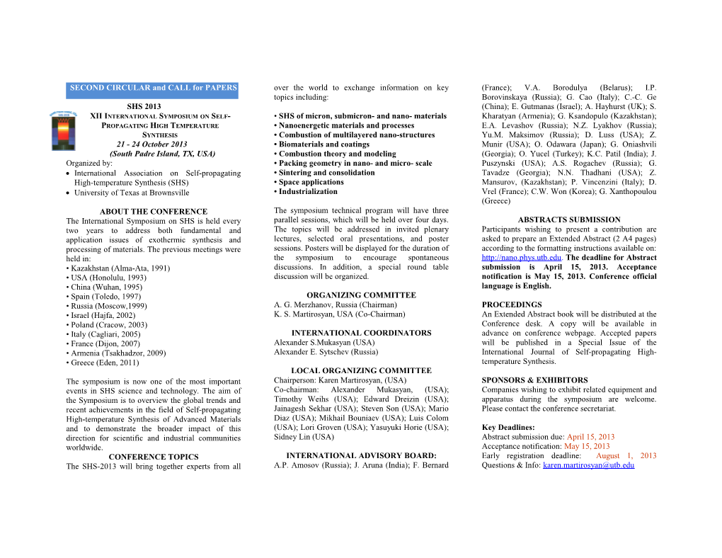 XII International Symposium on Self-Propagating High Temperature Synthesis