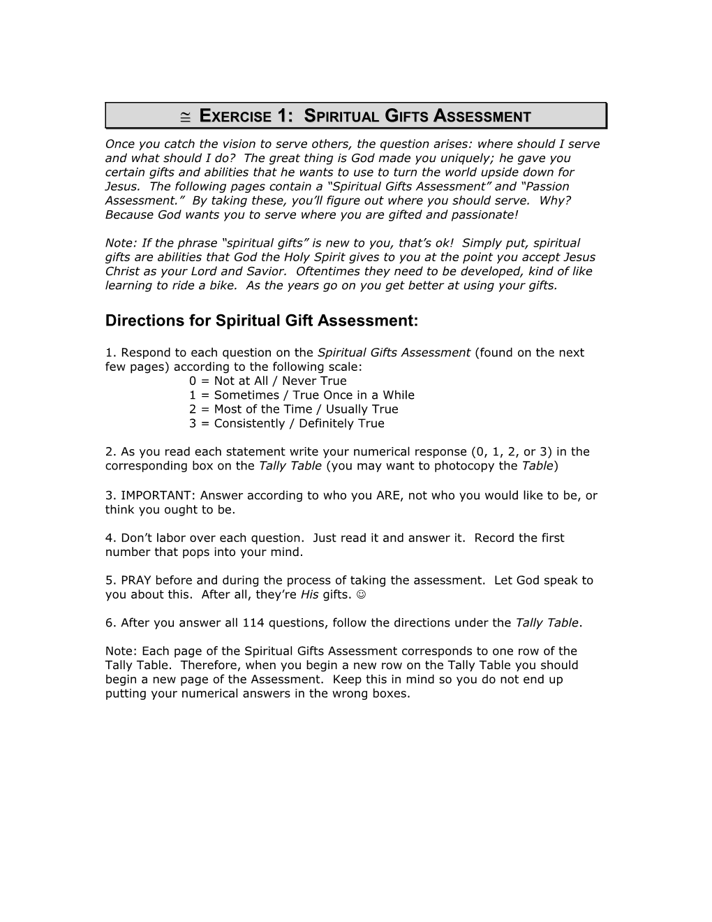 Exercise 1A: Spiritual Gifts Assessment