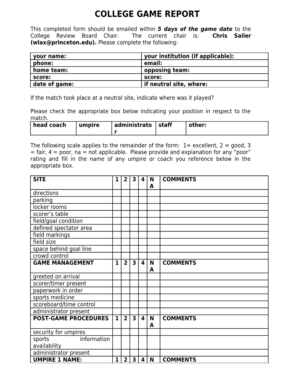 College Match Evaluation Form